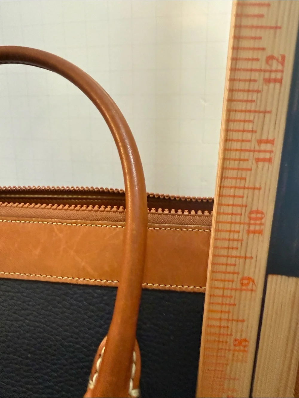 Vintage 90s Dooney & Bourke Navy All Weather Leather Satchel Bag British Tan